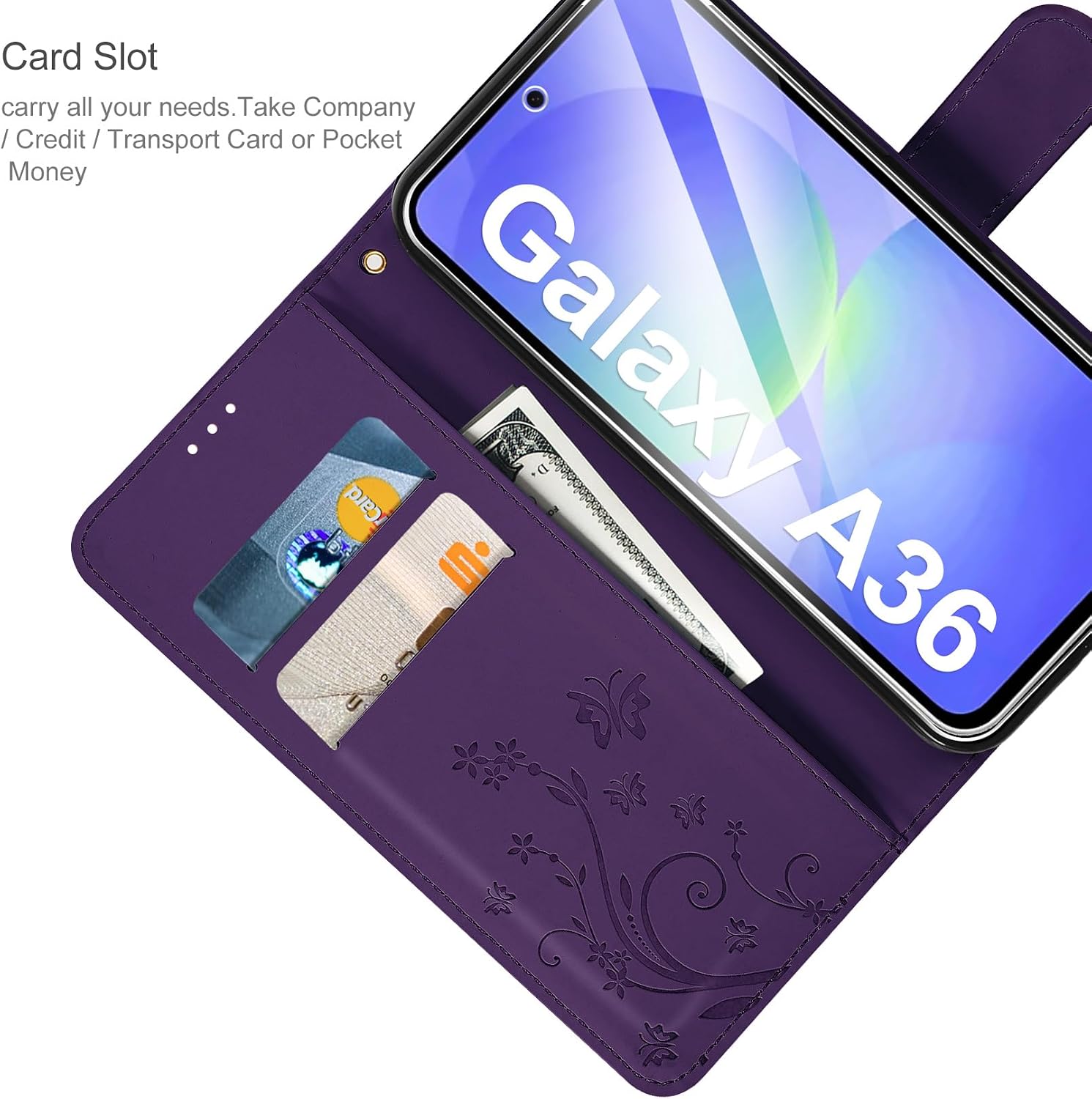 Detalle 2 de AROYI Lederhülle Galaxy A36 5G Dunkel Violett