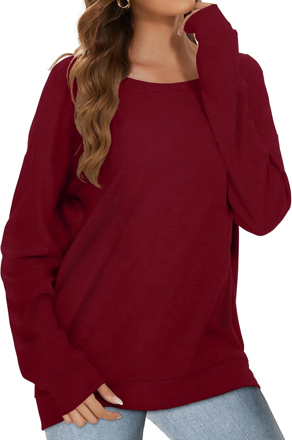 Detalle de CHICALLURE Women's Off-the-Shoulder Oversized Sweatshirt Tunic, Long Sleeve