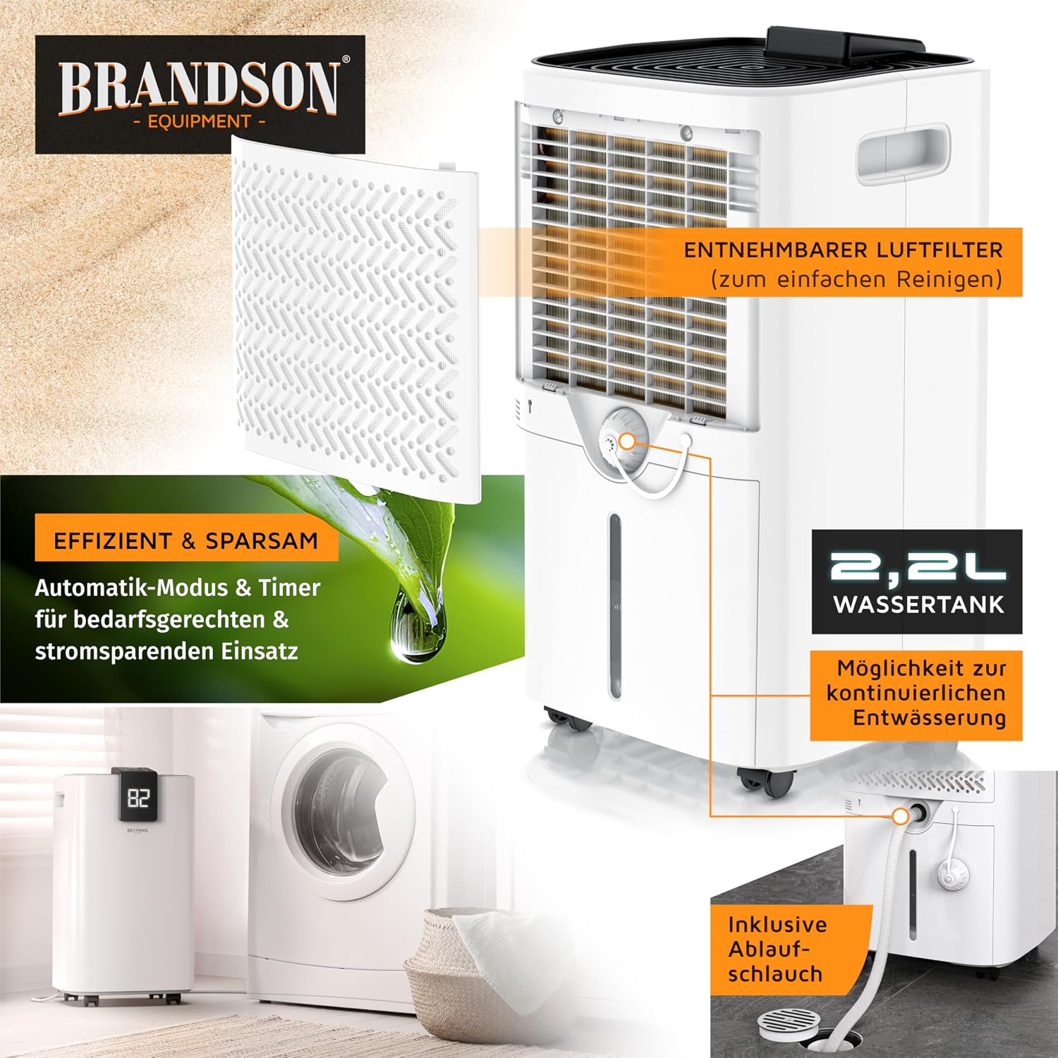 Detalle de Brandson Luftentfeuchter 16L mit Kompressor – kompakte Lösung für Feuchtigkeitsprobleme