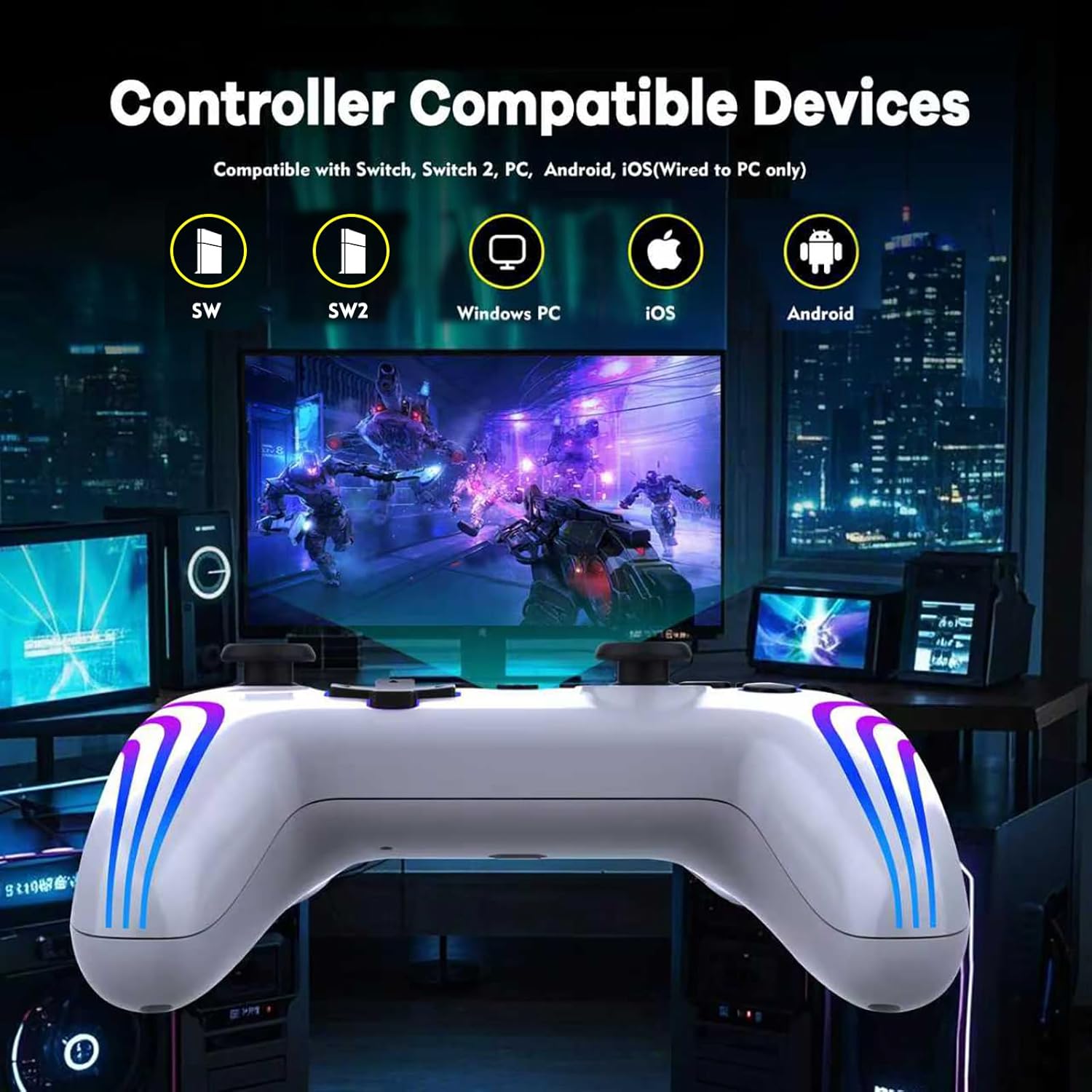 Thumbnail 4 de MYSTILUCK Wireless Pro Controller for Switch / Switch 2 / Lite / OLED / PC (White) with Hall Effect & RGB Lighting