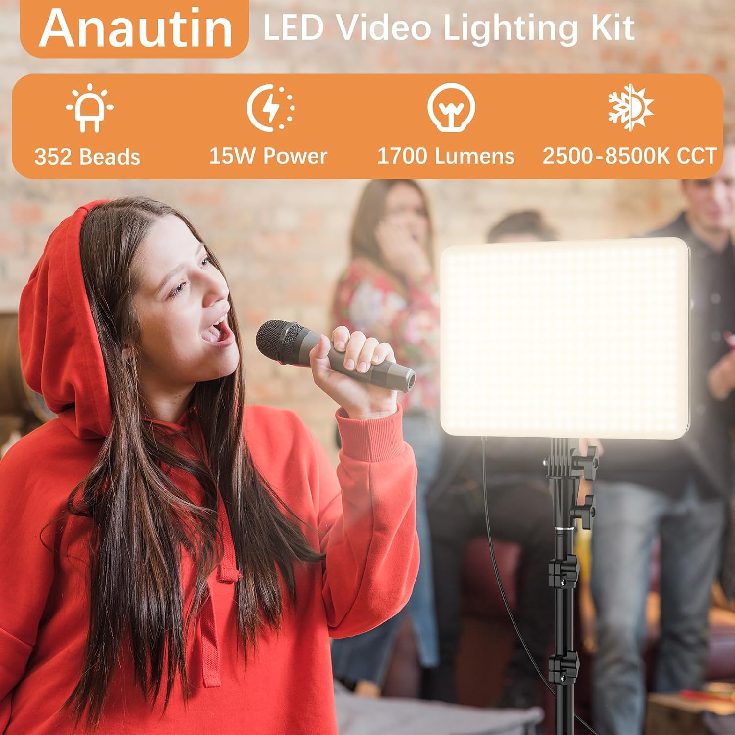 Detalle de Anautin K15-US LED Video Lighting Kit, 15W Dimmable USB Panel with Tripod