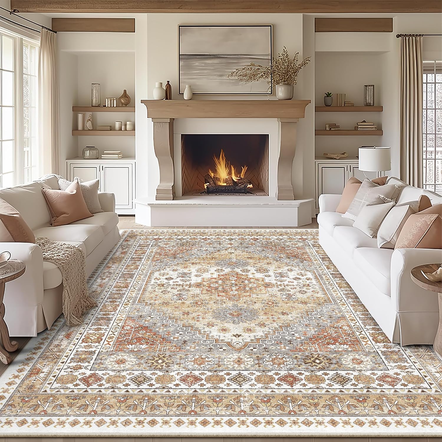 Detalle de zesthome X 8' x 10' Washable Area Rug, Orange, Low Pile with TPR Backing