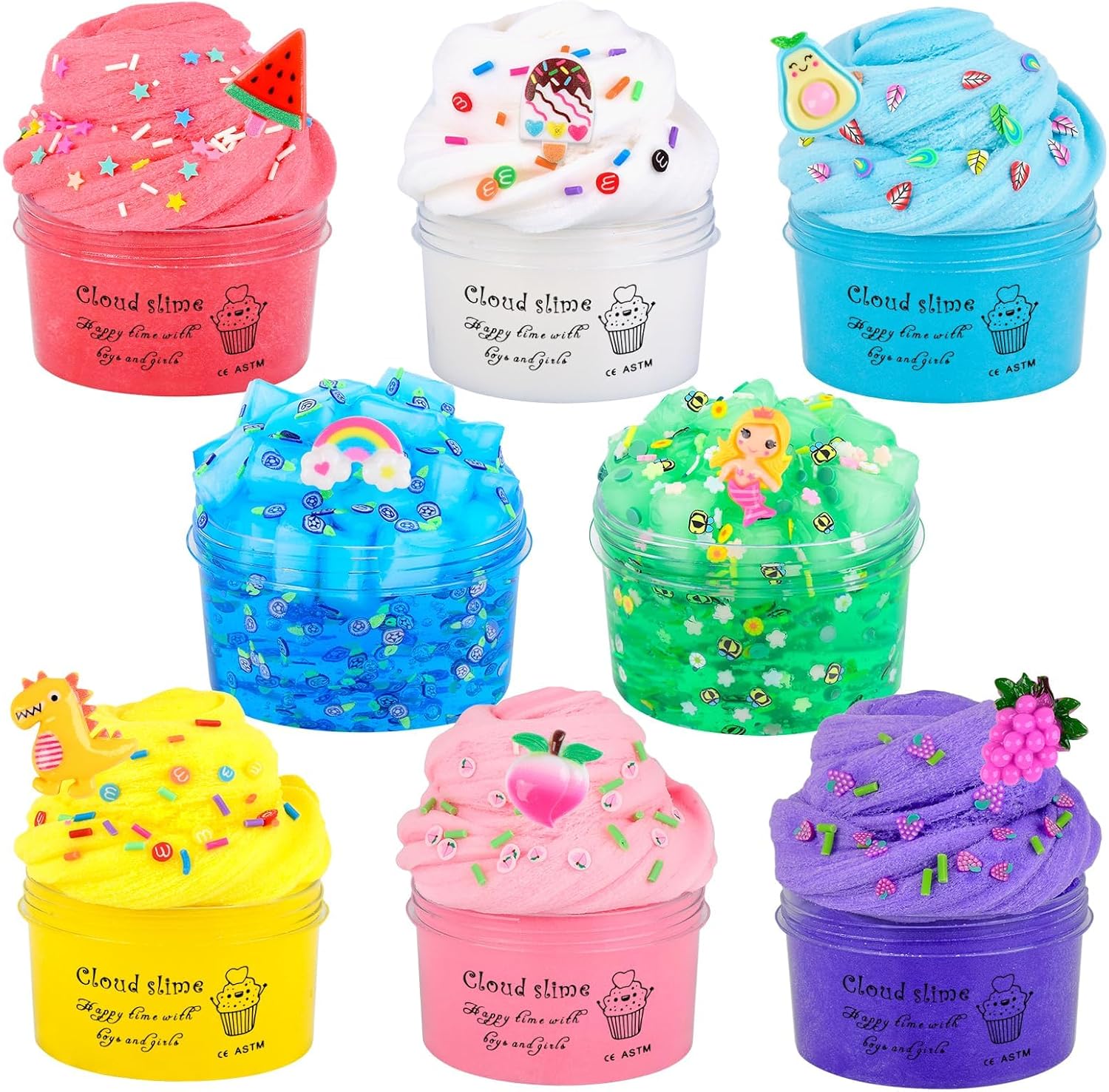 Detalle de 8-Piece Slime Kit: 6 Cloud Slimes & 2 Crystal Clear Slimes with Charms