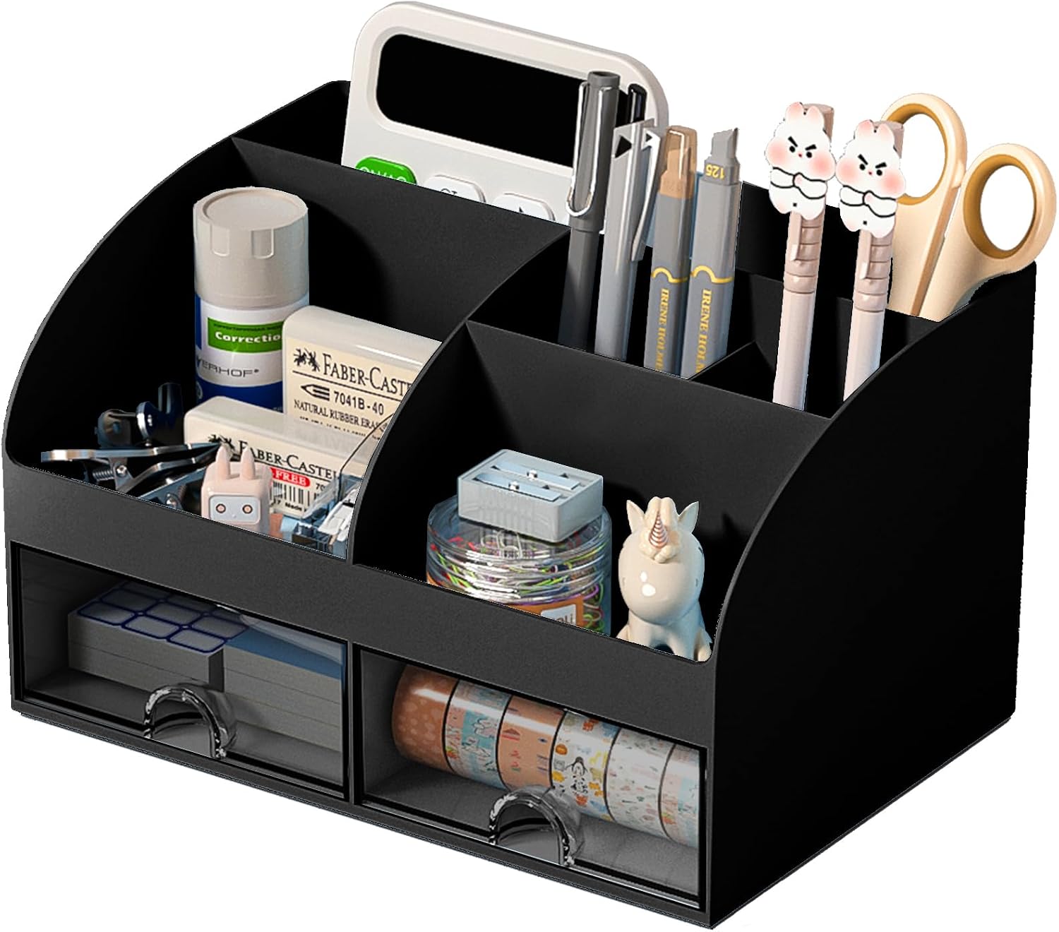 Detalle de COMFYROOM Desktop organizer with 6 Compartments, 2 Drawers, Black Plastic