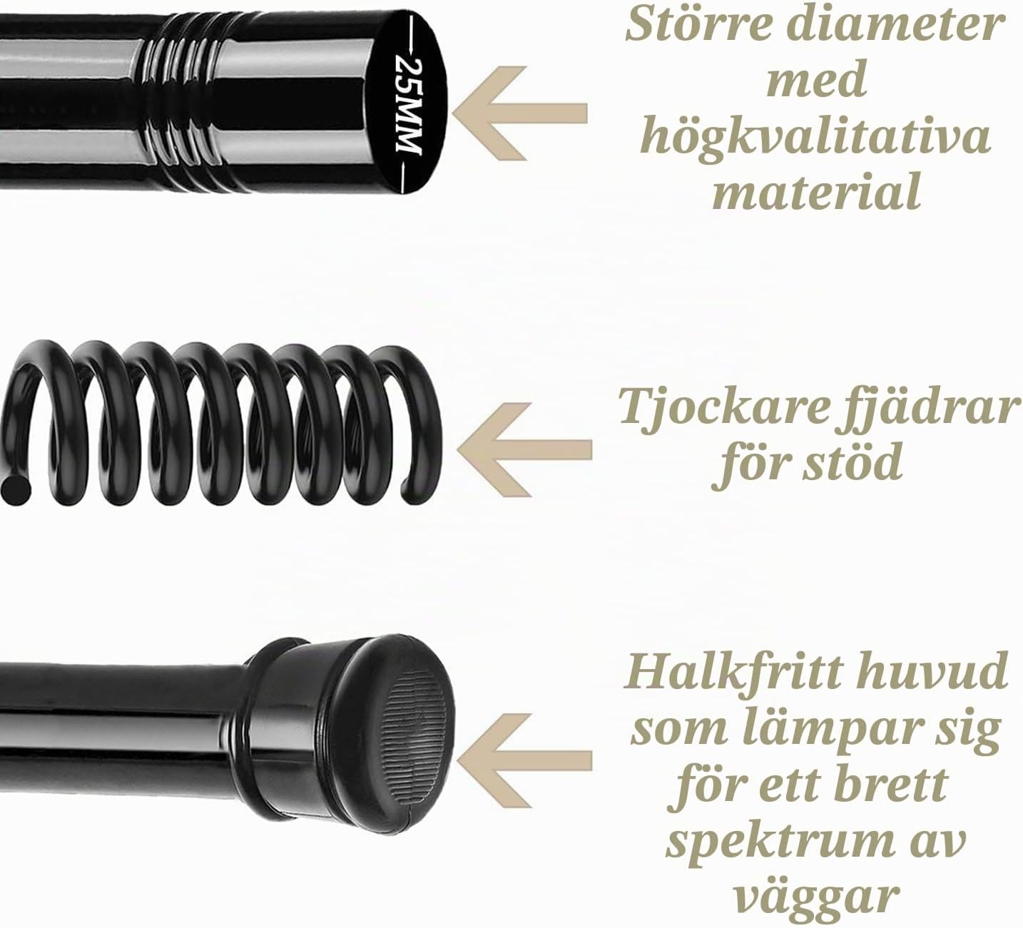 Thumbnail 2 de Rod&Trikin teleskopisk spänningsstång i rostfritt stål, silverfärgad
