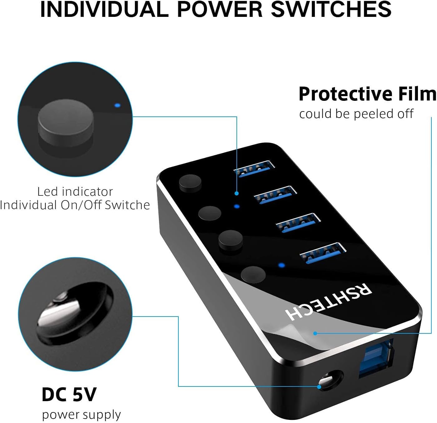 Thumbnail 4 de RSHTECH Powered USB Hub 4-port USB 3.0 🔌