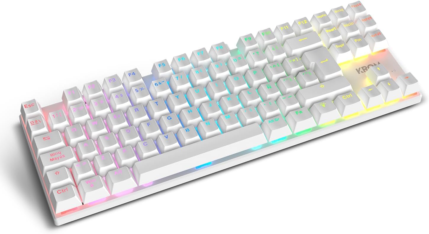 Detalle de KROM Klass 4 w 1: biały zestaw gamingowy TKL, RGB, hiszpański układ