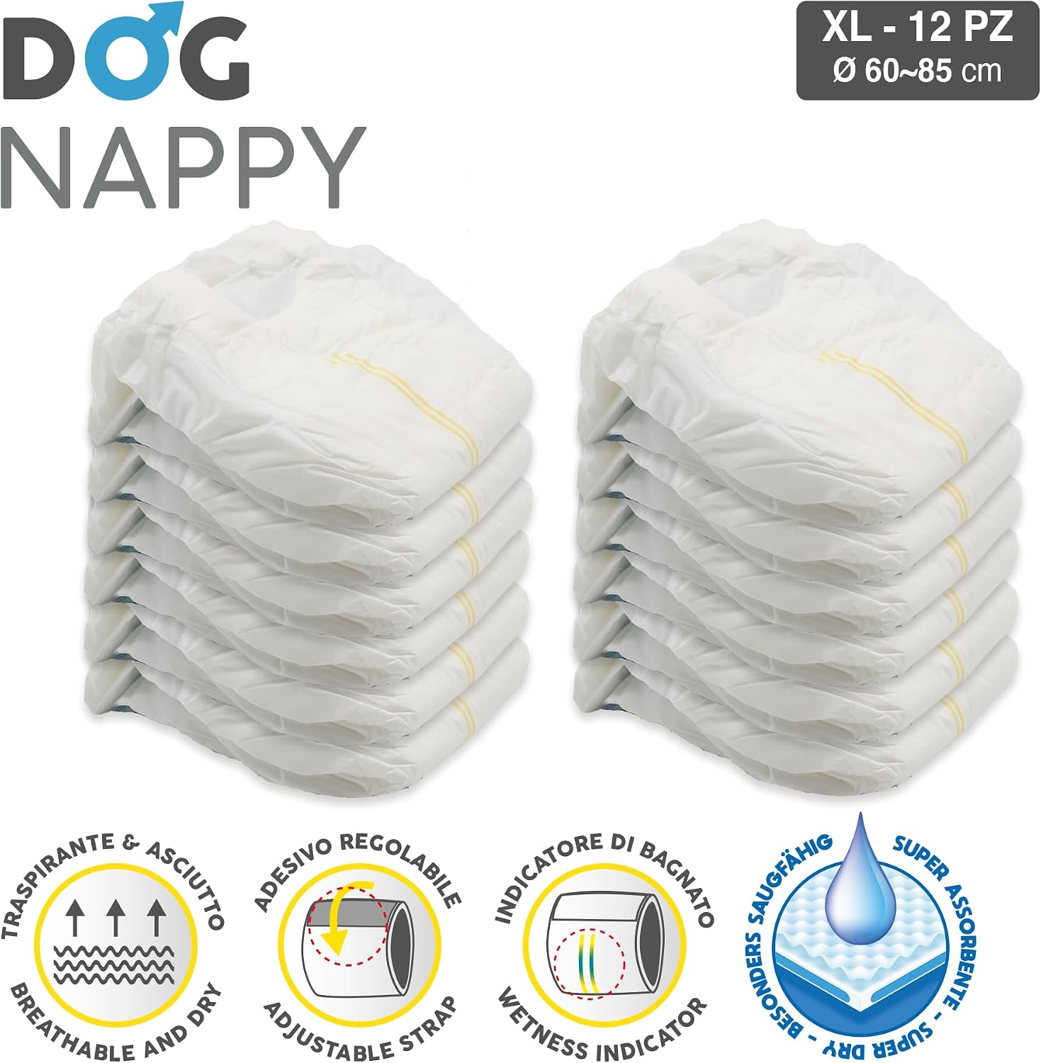 Detalle de Croci Dog Nappy XL: fascia assorbente per cani maschi Ø 60–85 cm, antiodore, usa e getta