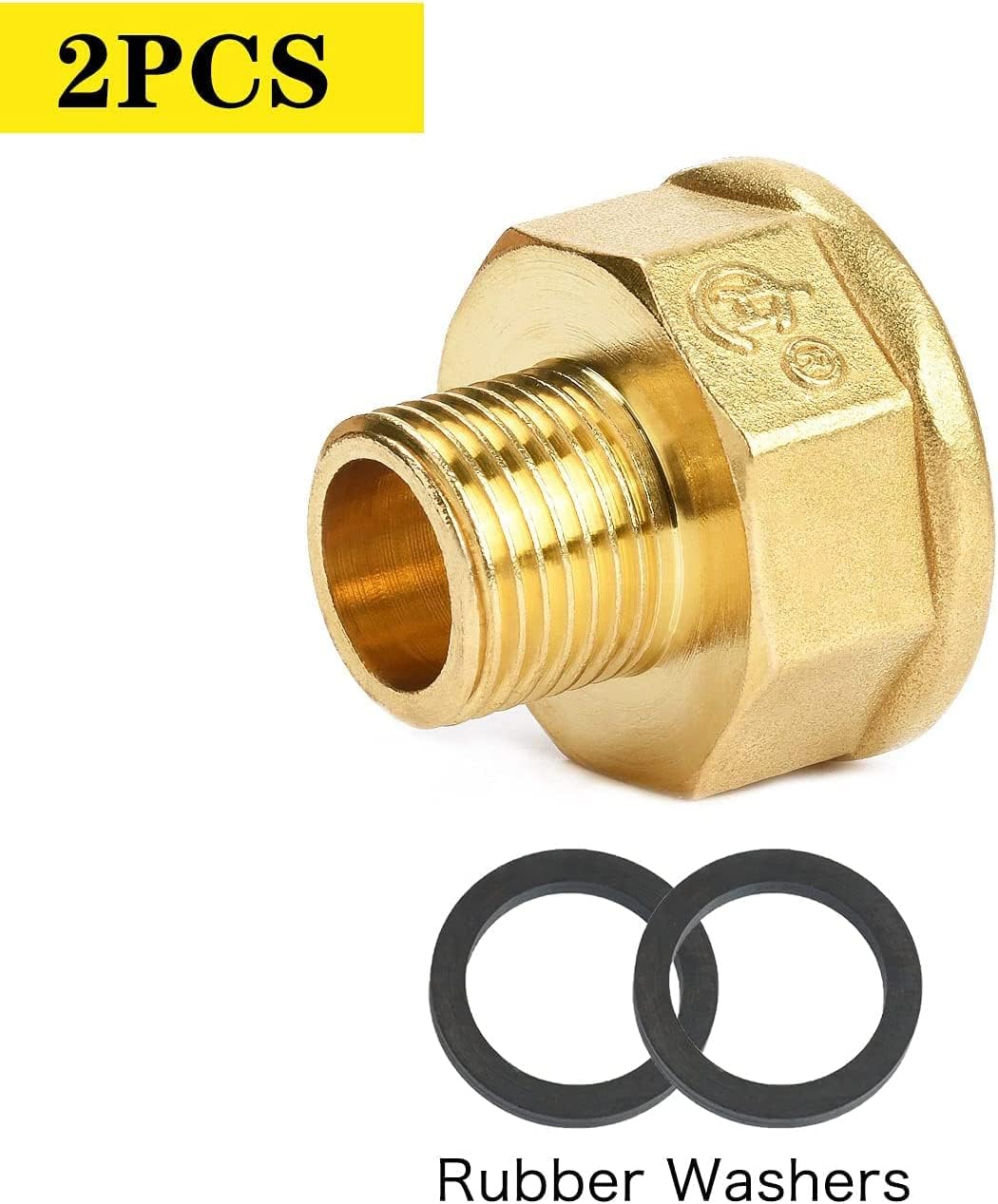 Detalle de Reduzierstück 1/2 auf 1 Zoll aus Messing – 2er-Set mit Dichtring (Nutmanel)