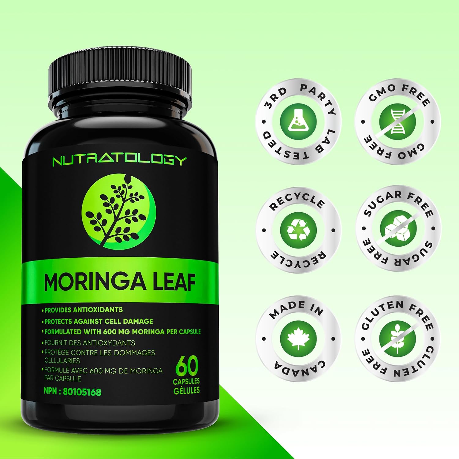 Detalle 2 de Nutratology Moringa Leaf Capsules 60-count