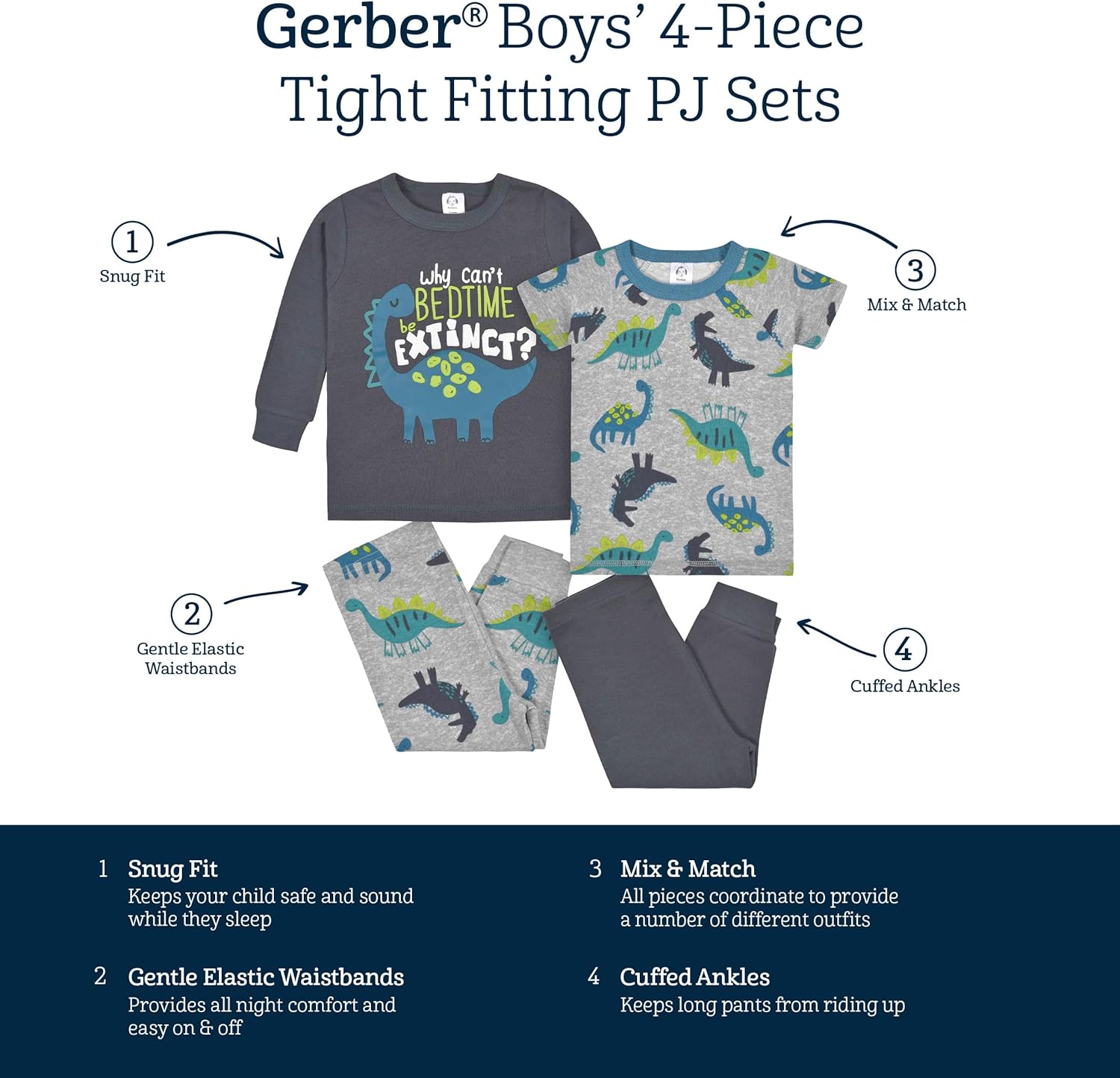Detalle de Gerber Set Pigiama 4 Pezzi Aderente per Bimbo 0-24 Mesi
