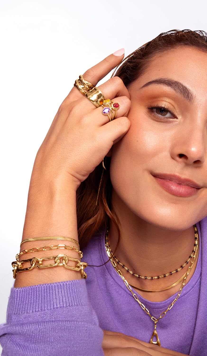 Detalle de SINGULARU ® Anello Double Cross Oro – Gioielli Donna, placcato oro 18 kt
