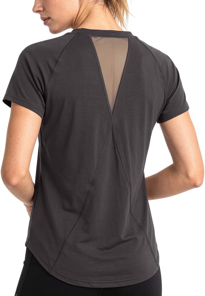 Detalle de Maglietta sportiva donna DiULi con manica corta, elastico e schiena in rete traspirante (M-XL)