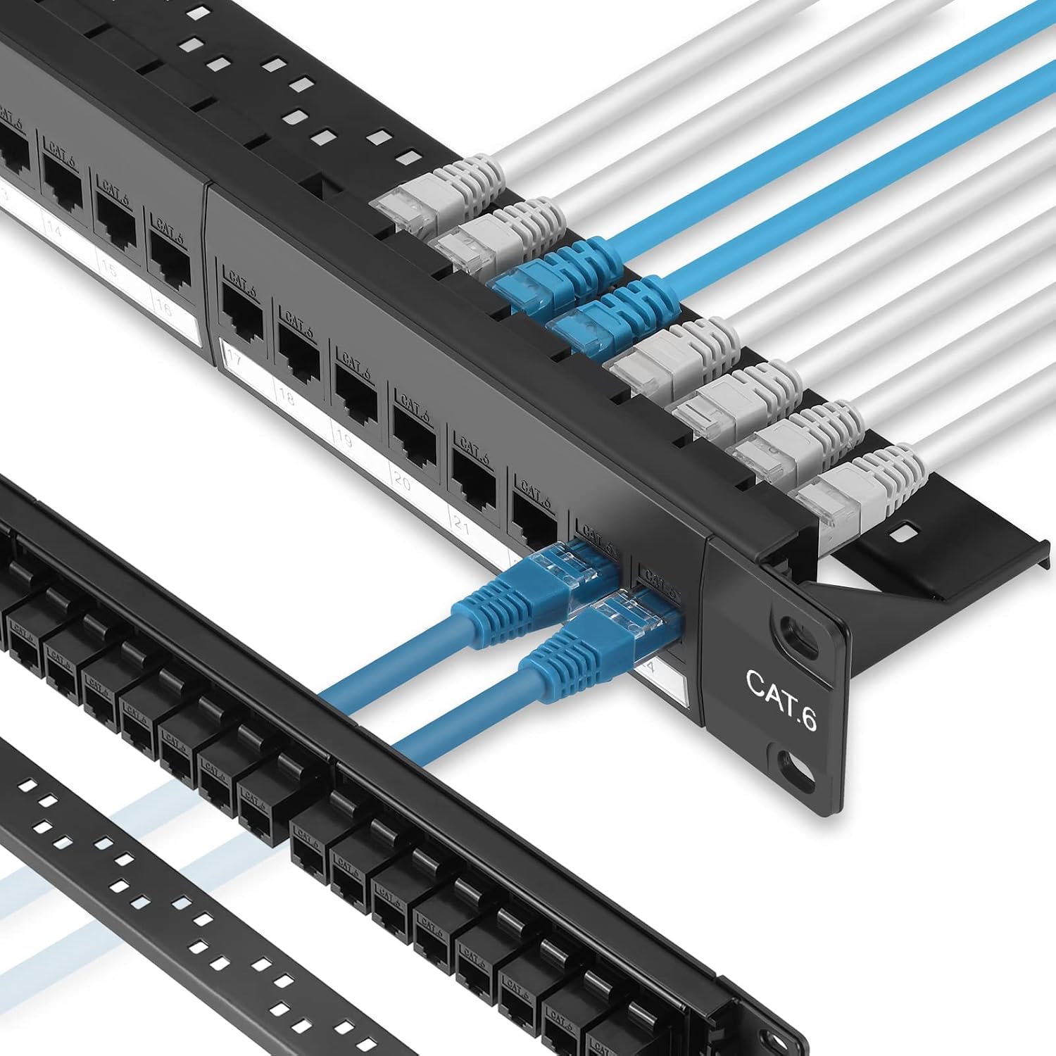 Detalle de Rapink C6PP 24-Port Cat6 Patch Panel, 10G Pass-Through, 1U