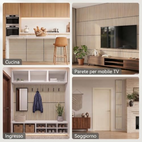 Detalle de TONOR Set da 4 Pannelli Decorativi in Legno per Parete – 60 x 30 cm, 0,72 m², Pannelli Fonoassorbenti 3D in Rovere