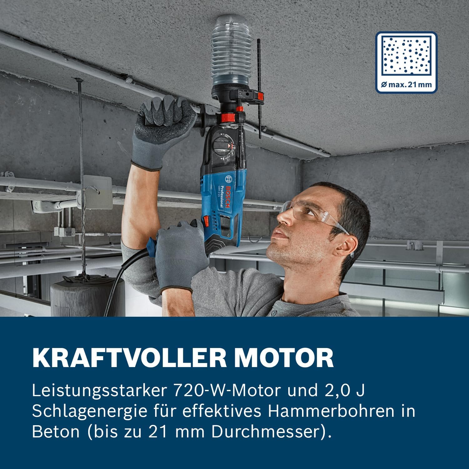 Thumbnail 2 de Bosch Professional Bohrhammer GBH 2-21 (SDS-plus) – 720 W, 2,0 J, inkl. Zusatzhandgriff und Handwerkoffer