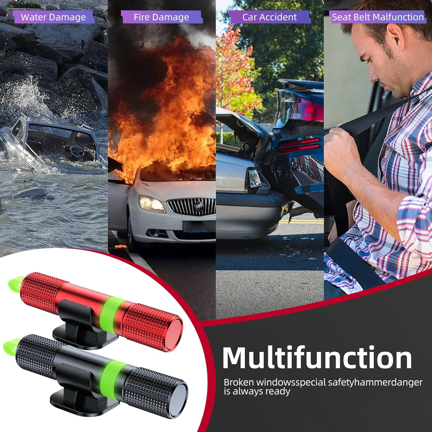 Thumbnail 6 de muhogxio 2-in-1 Gurtschneider-Notfallhammer mit Testglas – Sicherheits-Hammer fürs Auto (schwarz)