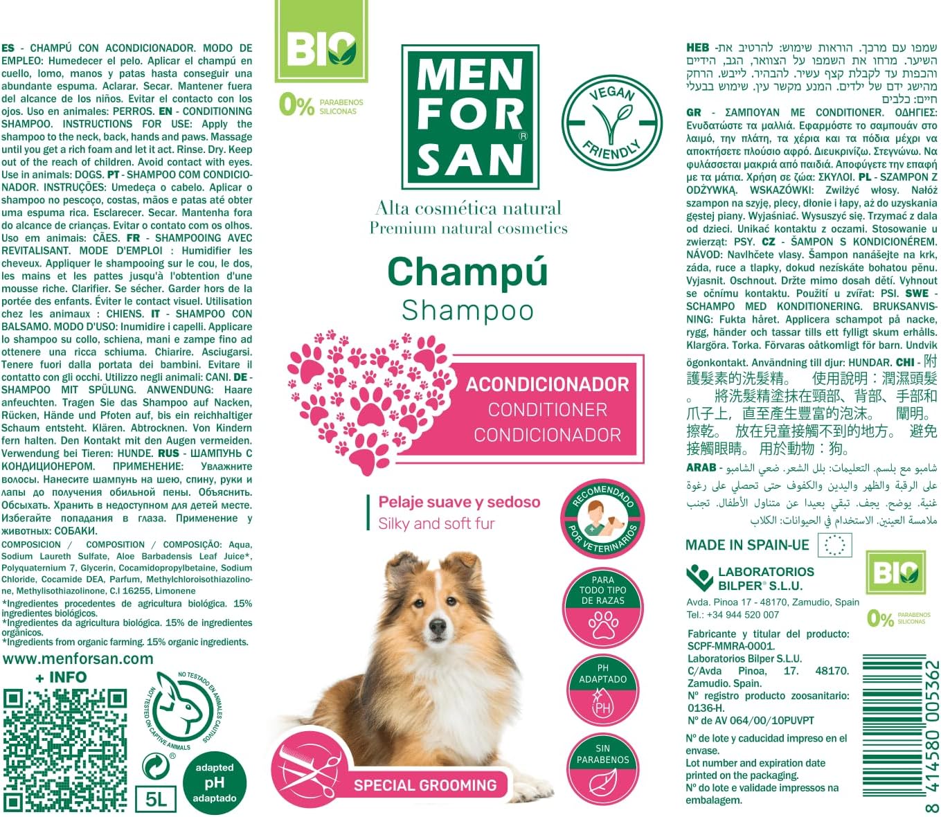 Detalle 2 de Shampooing et après-shampooing Men for San Chien (5 L) – Cura per pelo lungo e riccio del cane