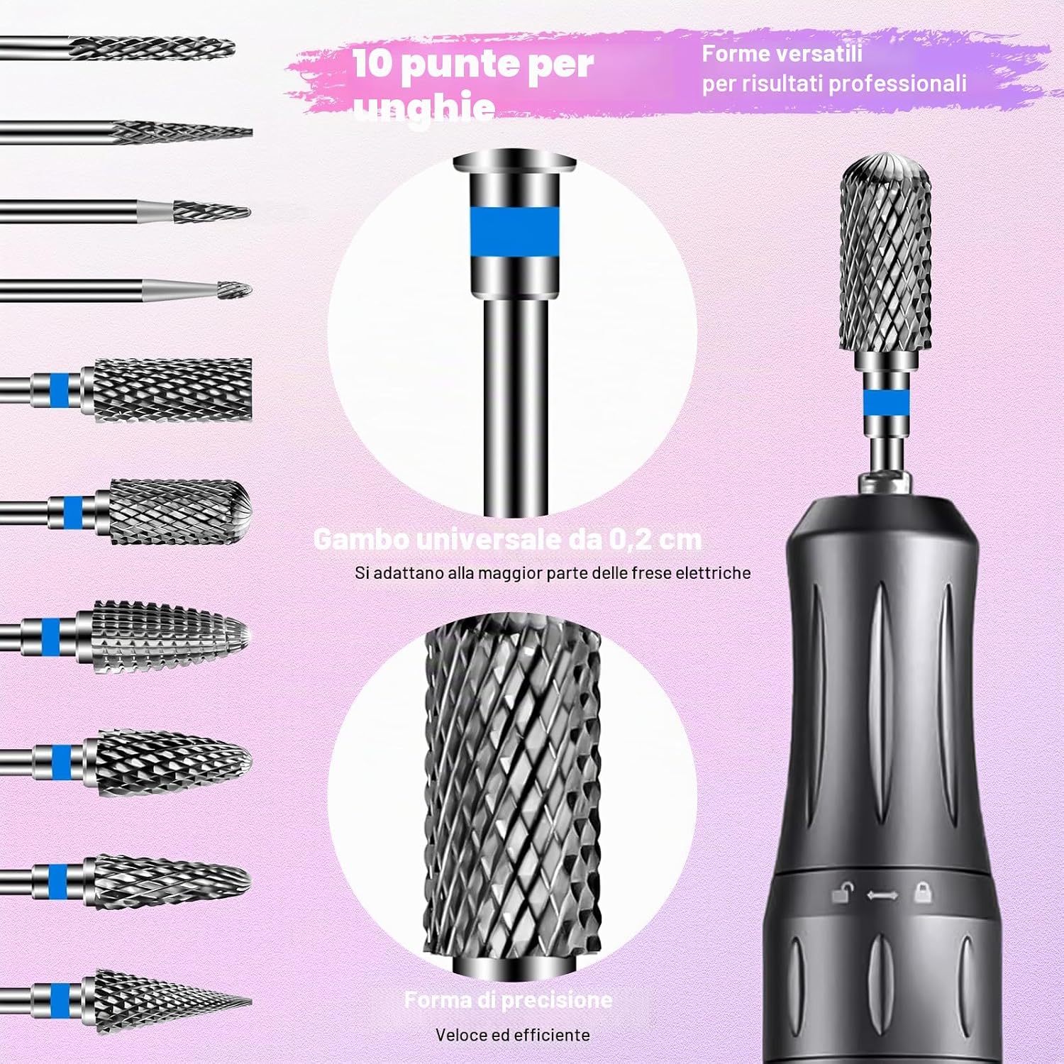 Thumbnail 1 de CGBE 10 Punte Fresa Unghie 3/32 Pollici: Set professionale per rimozione gel e cura cuticole