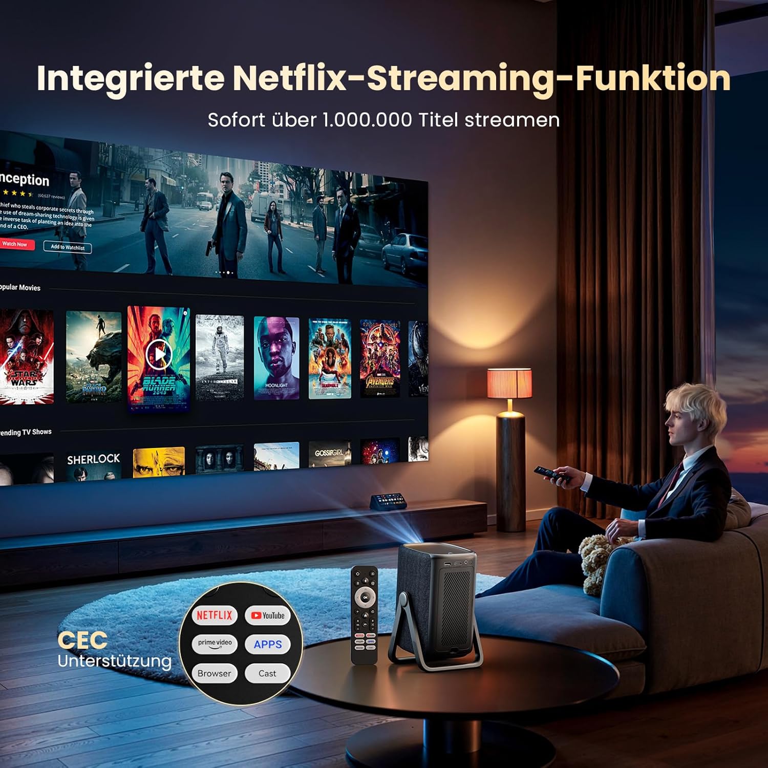 Thumbnail 1 de KOGATA 4K Smart Beamer Kurzdistanz 1.1:1 (tragbar) – Netflix-App, HDR10+, Autofokus & 6D Keystone