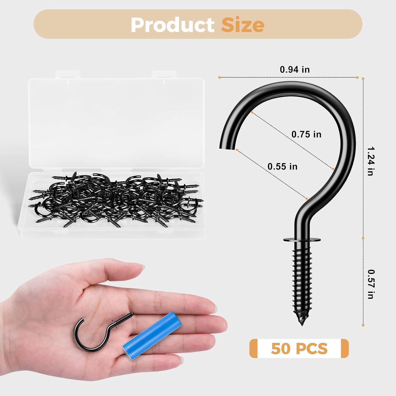 Detalle 2 de RELBRO HR1-1/4BSH01 Black Carbon Steel Screw Hooks, 50 Count