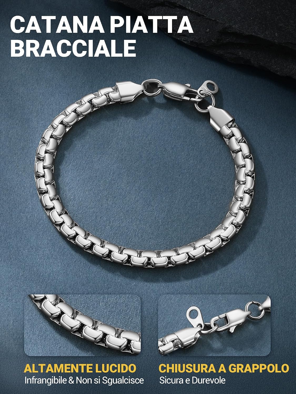 Thumbnail 6 de PROSTEEL bracciale a catena veneziana in acciaio inox (20/22 cm) impermeabile e ipoallergenico