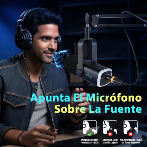 Detalle de FIFINE XLR Streaming Micrófono dinámico de podcast: USB/XLR, RGB y brazo para PC, PS4/PS5