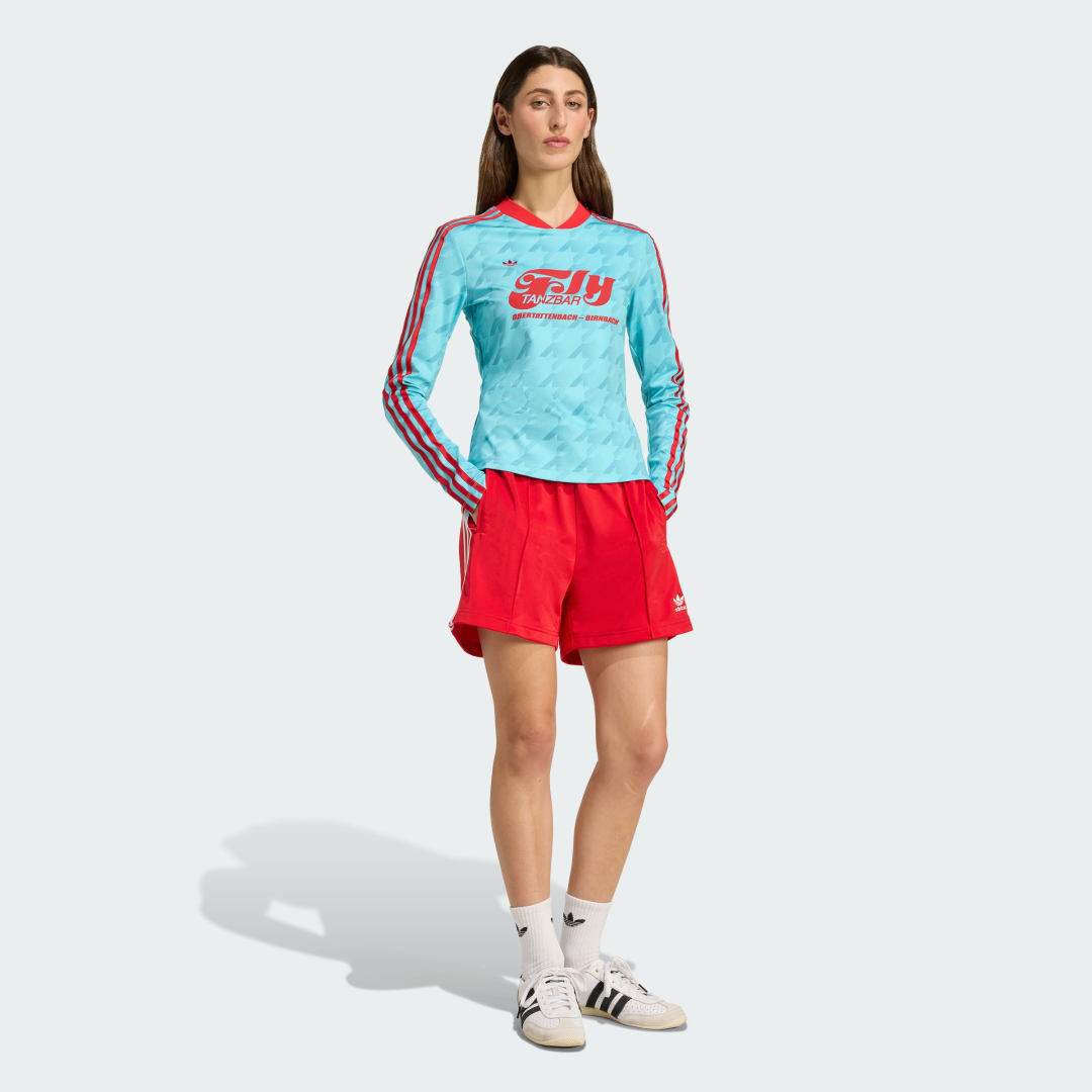 Detalle de Adidas Camiseta de fútbol Bodycon con estampado integral y manga larga (azul)