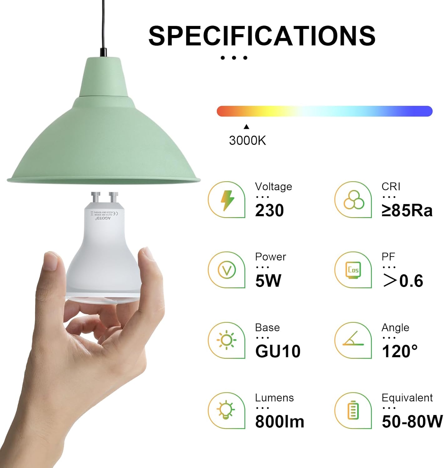 Thumbnail 1 de AGOTD GU10 LED Warmweiß 5 W (3000 K, 800 lm) – nicht dimmbar, 6er-Pack