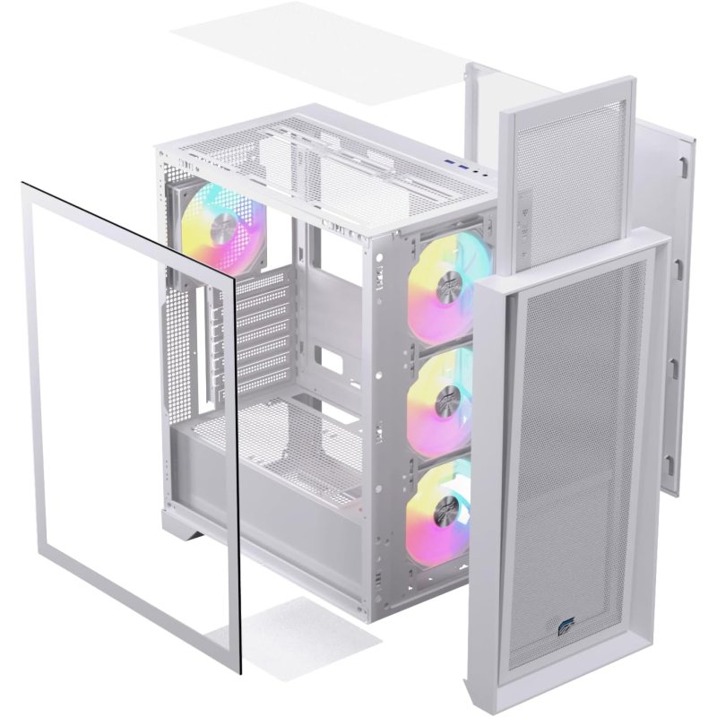 Detalle 2 de Einarex PULSE P600 RGB White: Torre ATX con panel Vidrio/Malla, 3x ventiladores 120 mm
