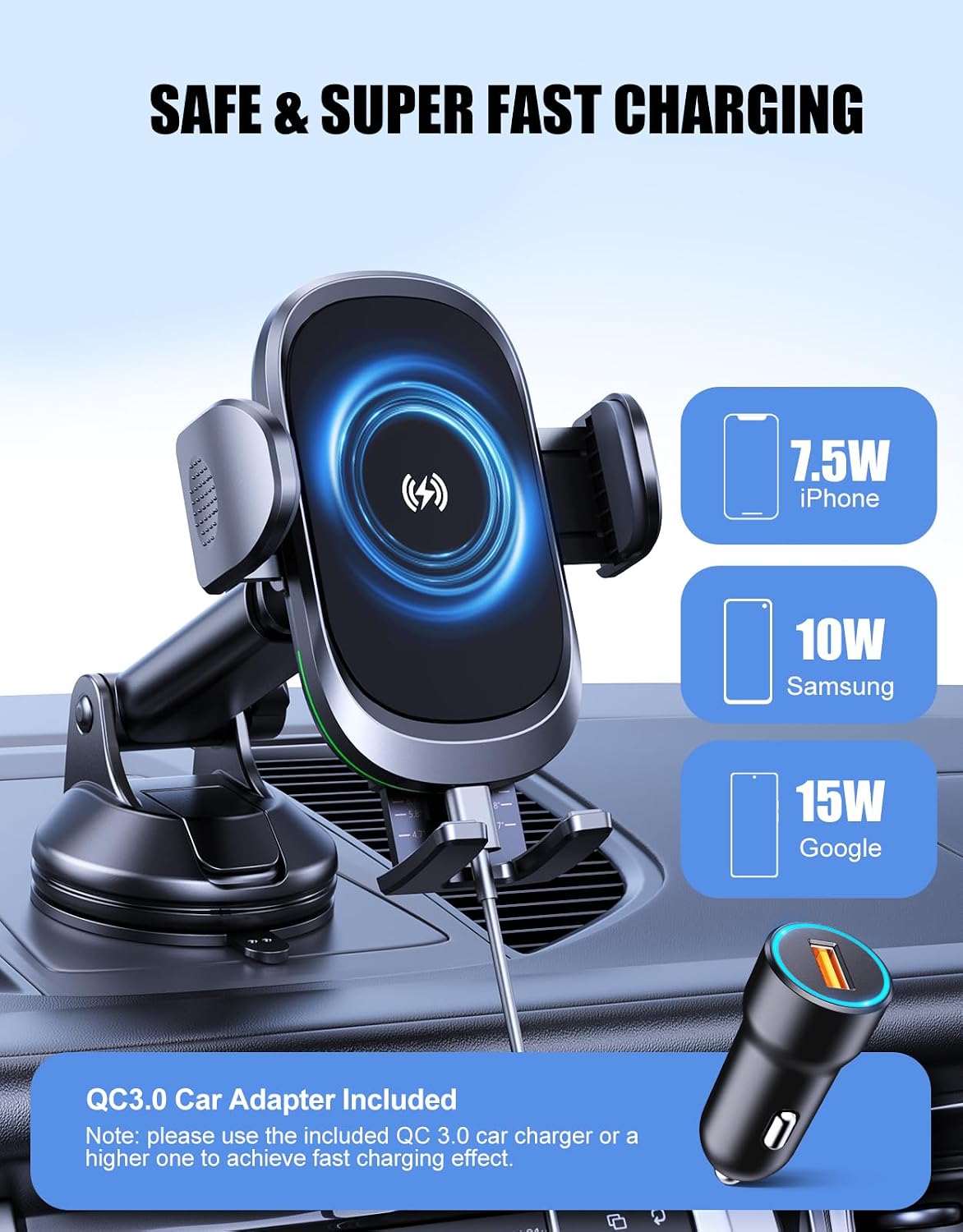 Detalle 2 de Glangeh 15W wireless car charger holder