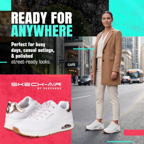 Thumbnail 5 de Skechers Donna Uno Shimmer Away Trainer - Bianco Durabuck e Rose Gold Duraleather/Mesh Tr 40 EU