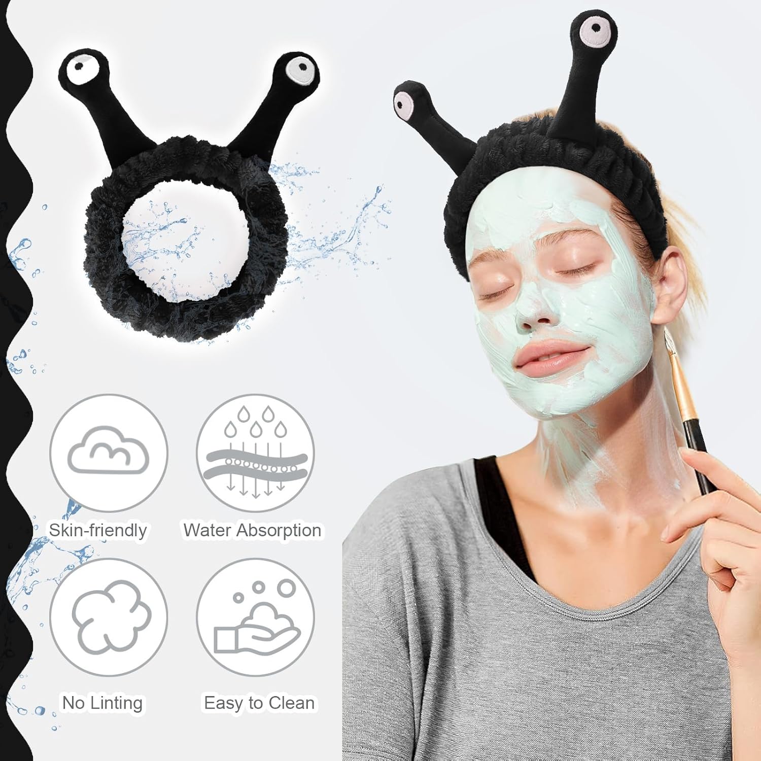 Detalle de DRESHOW spa facial terry cloth towel headband with cat-ear design (2 pack)