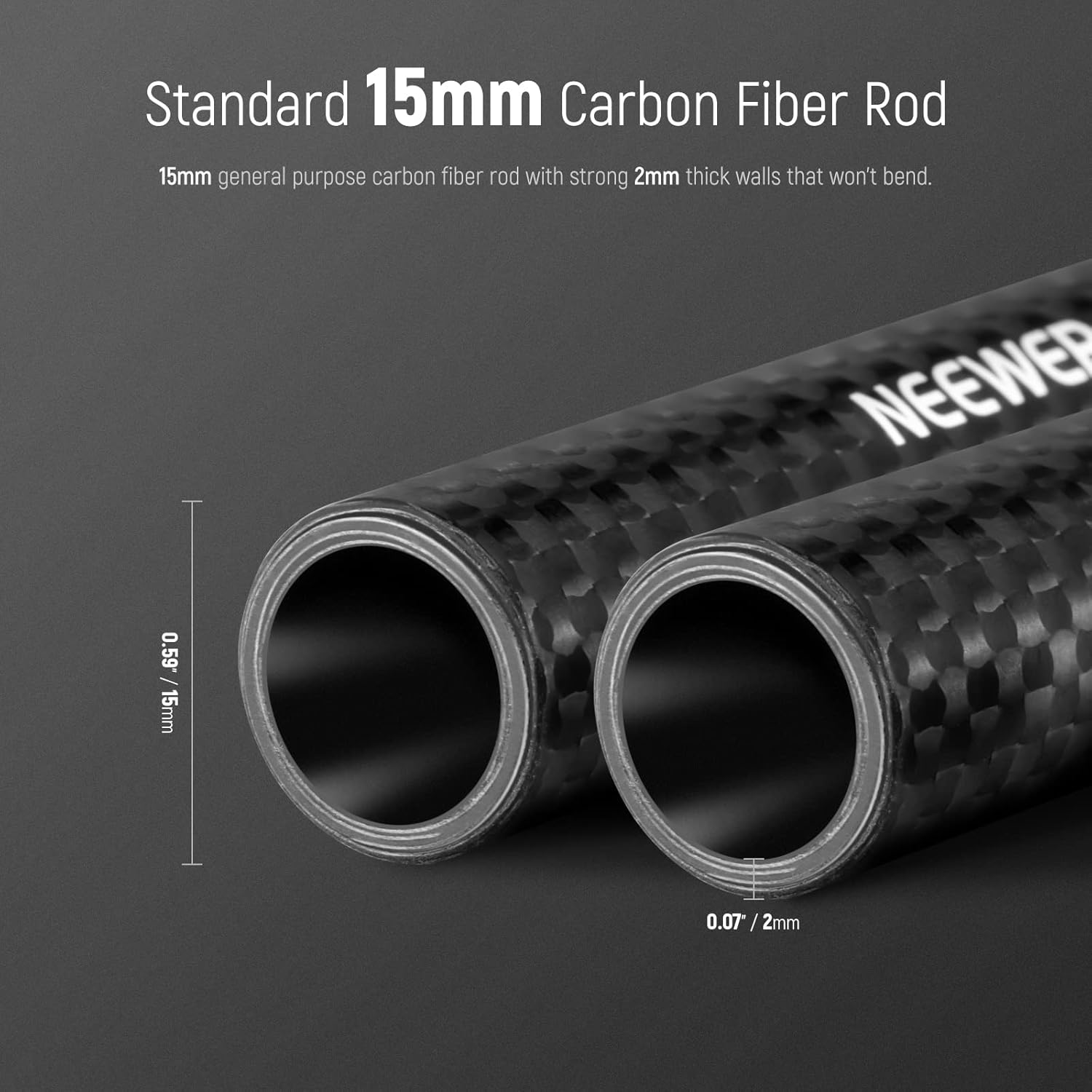 Thumbnail 1 de NEEWER 15mm Carbon Fibre Extension Rods (12in/30cm) – 2-Pack, 15mm Rail System, Compatible with SmallRig/Tilta