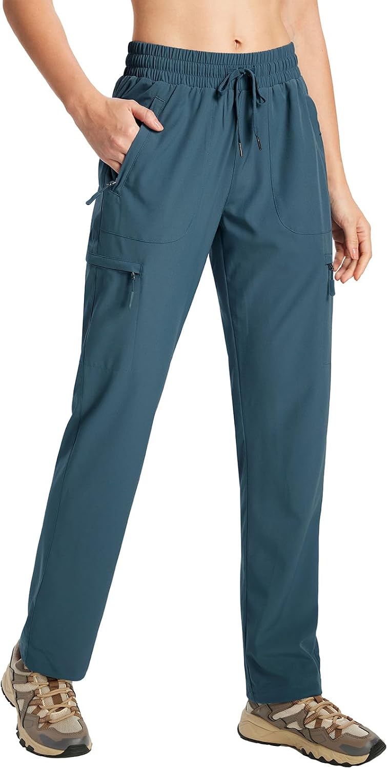 Detalle de KWZ Women's Lightweight Hiking Cargo Pants, Quick-Dry, Water-Resistant, 5 Zipper Pockets