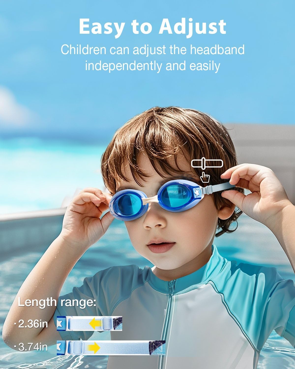 Detalle de Pixel Panda Kids Swim Goggles with Fabric Strap (Ages 3–12)