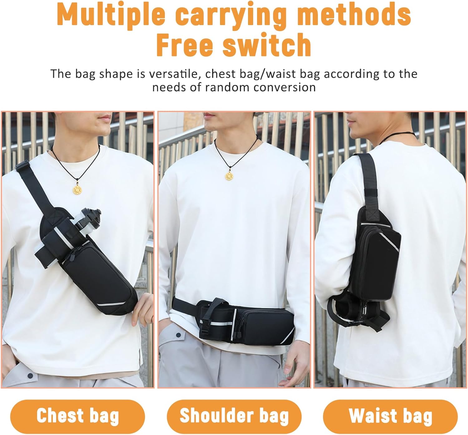 Thumbnail 5 de Esoes belt bag with bottle holder (adjustable sports hip bag) – Black