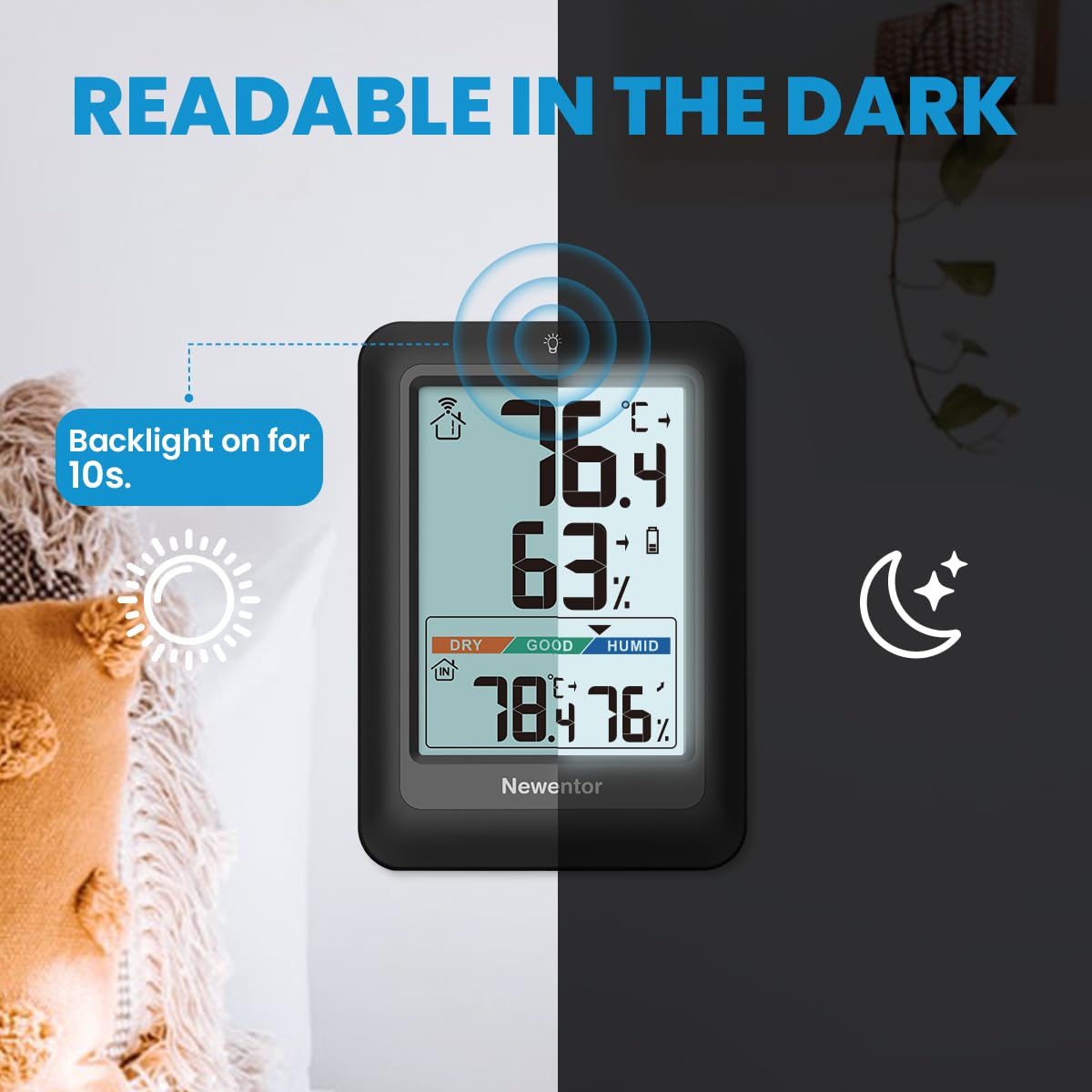 Detalle de Newentor Q8 Wireless Indoor/Outdoor Thermometer with Large Display
