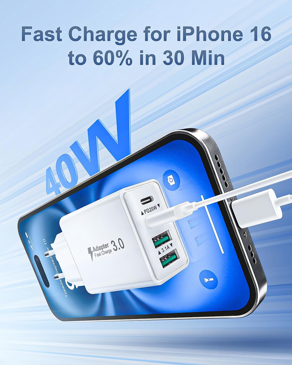 Detalle 2 de Caricabatterie multiplo 40W 4 porte USB-C per smartphone e tablet