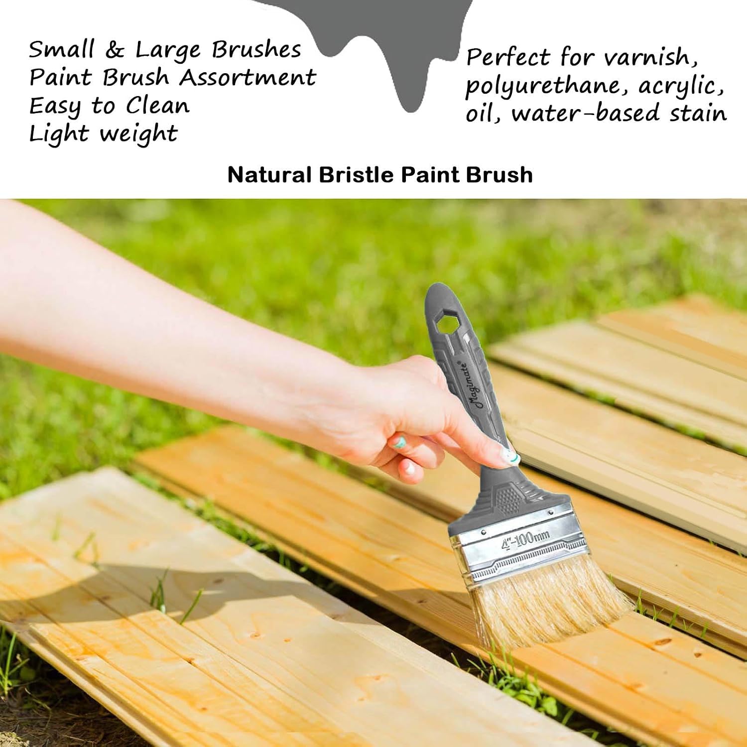 Detalle de Magimate Bristle Paint Brush Set (1–4 Inch) for Walls, Trim and Wood Finishes