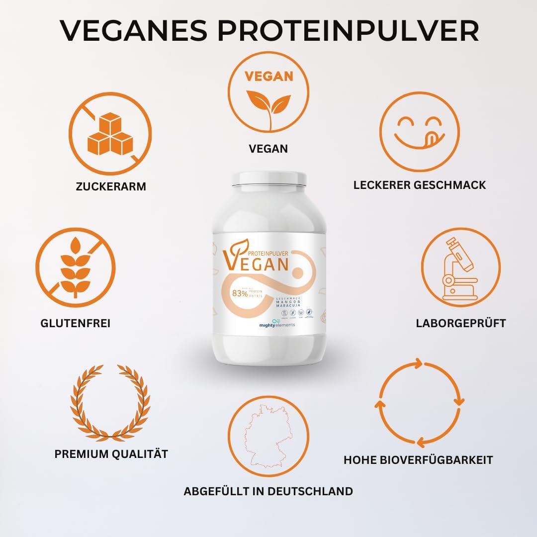 Thumbnail 4 de Mighty Elements veganes Protein Mango & Maracuja (1 kg) – 83% pflanzliches Eiweiß, glutenfrei & laktosefrei