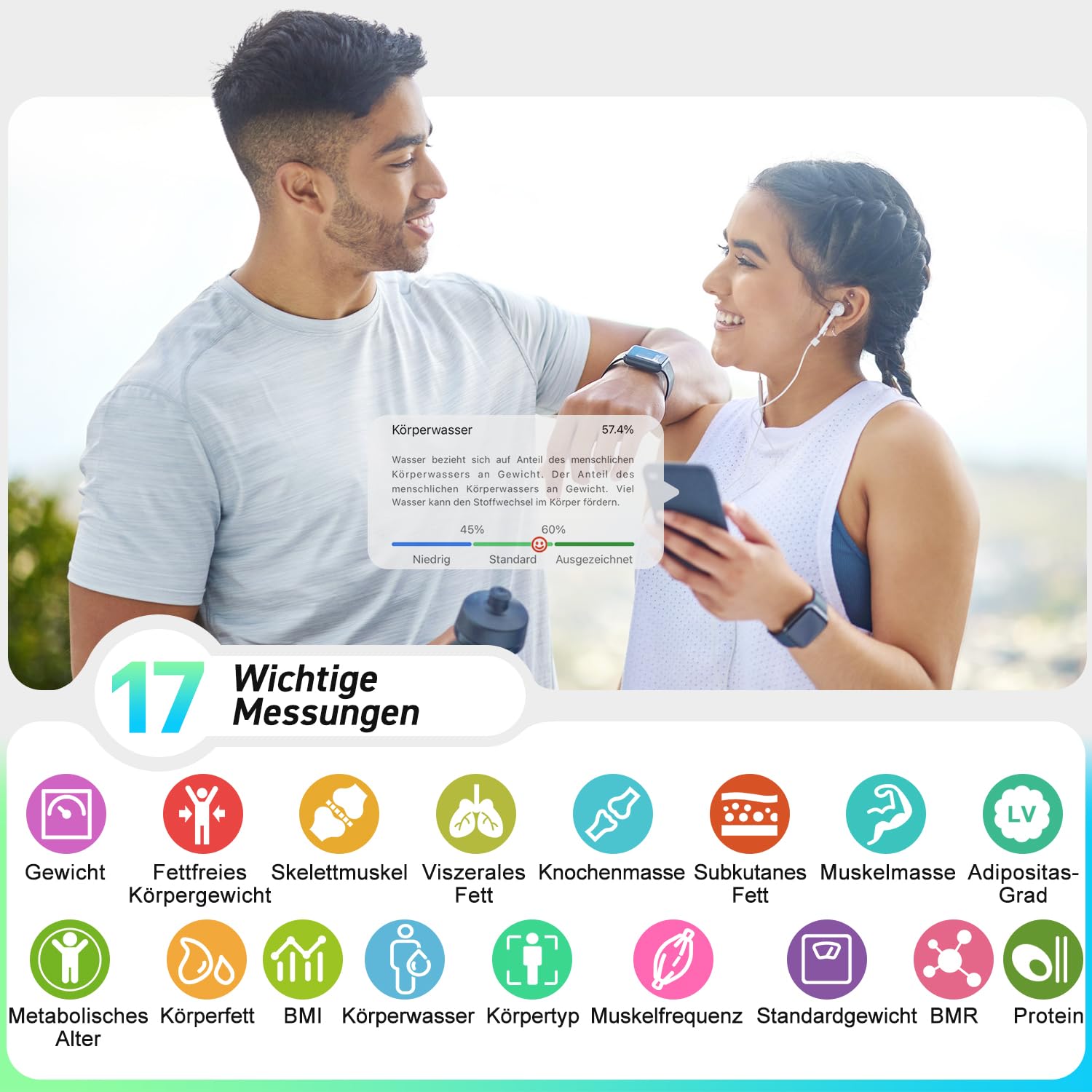 Detalle de INSMART Personenwaage Digital mit Bluetooth – 30 × 30 cm