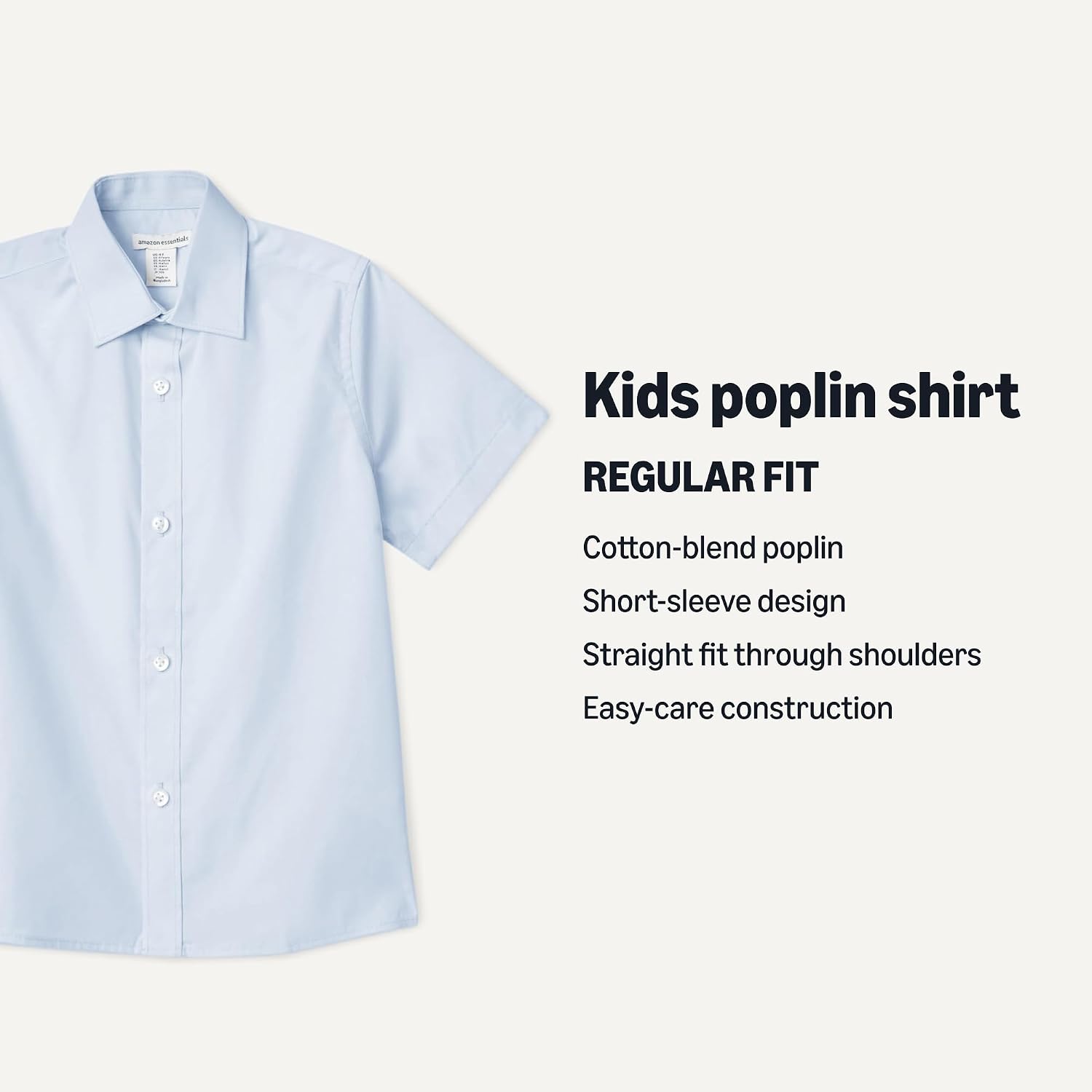 Detalle de Amazon Essentials Boys' Easy-Iron Short-Sleeve Poplin School Uniform Shirt, Pack of 3