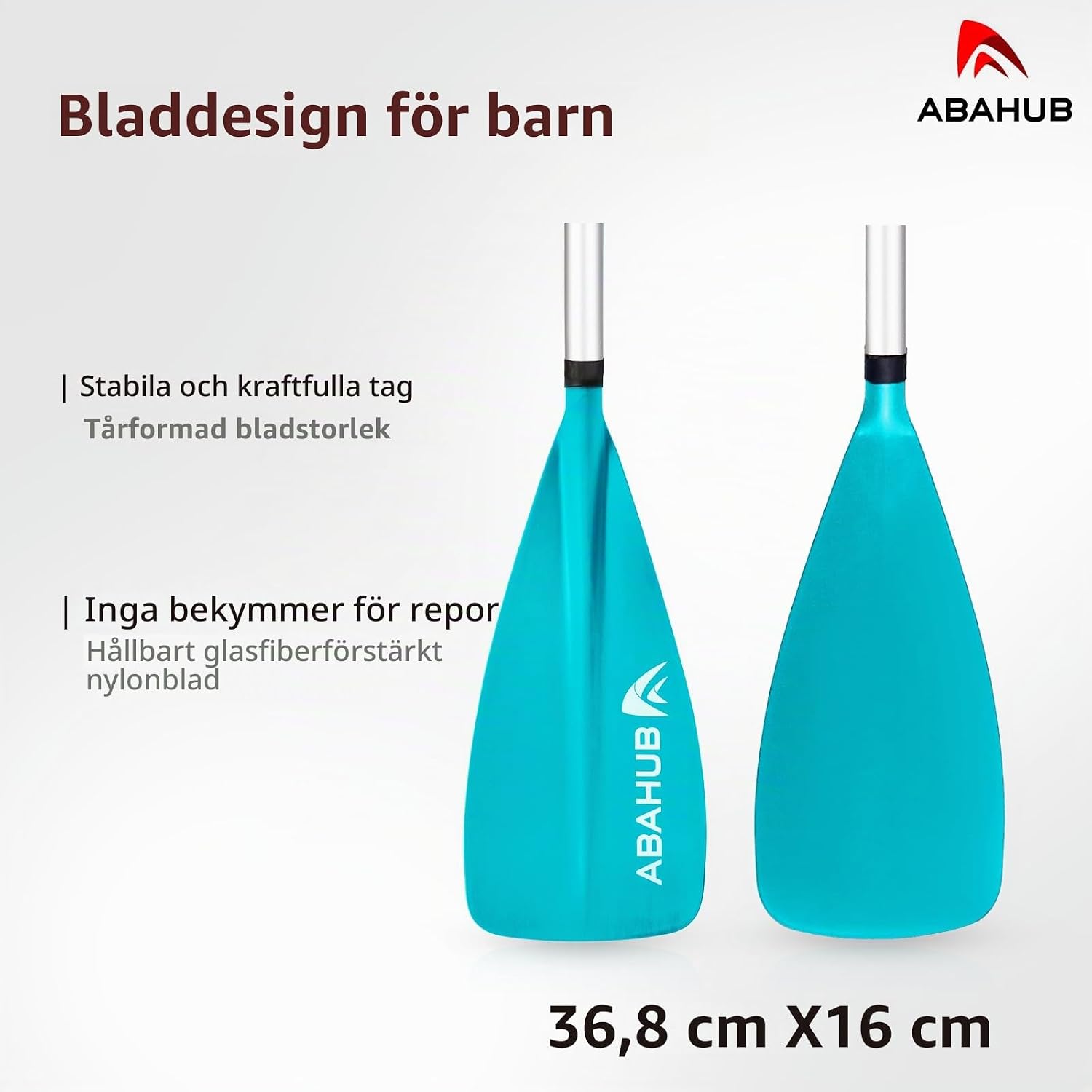 Detalle de Abahub justerbar SUP-paddel för barn, 140–178 cm, aluminium, grå/turkos