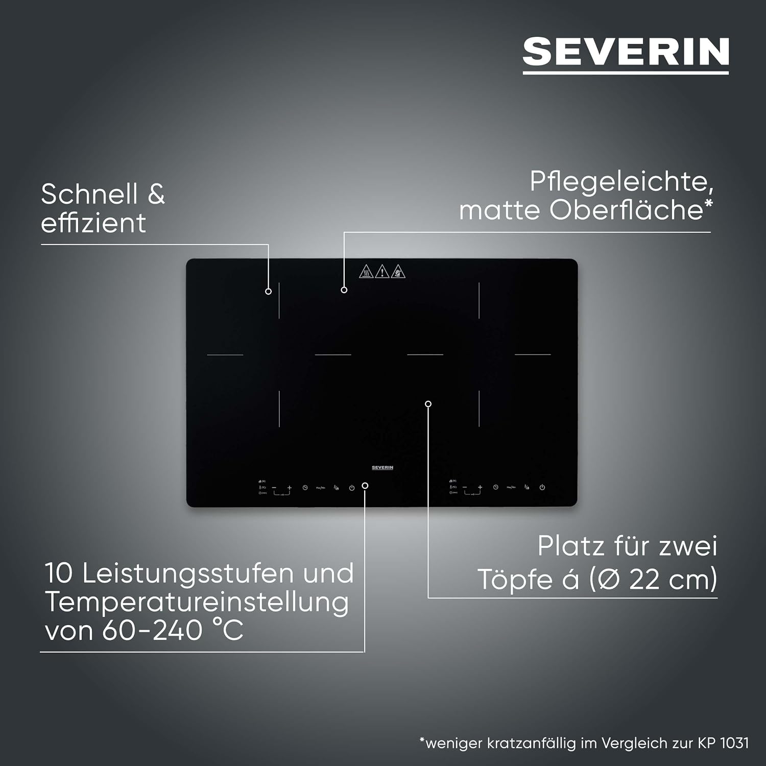 Detalle de Severin Doppel-Induktionskochplatte DK 1033 – 2 Platten, Glaskeramik, 3.400 W, Touch-Display