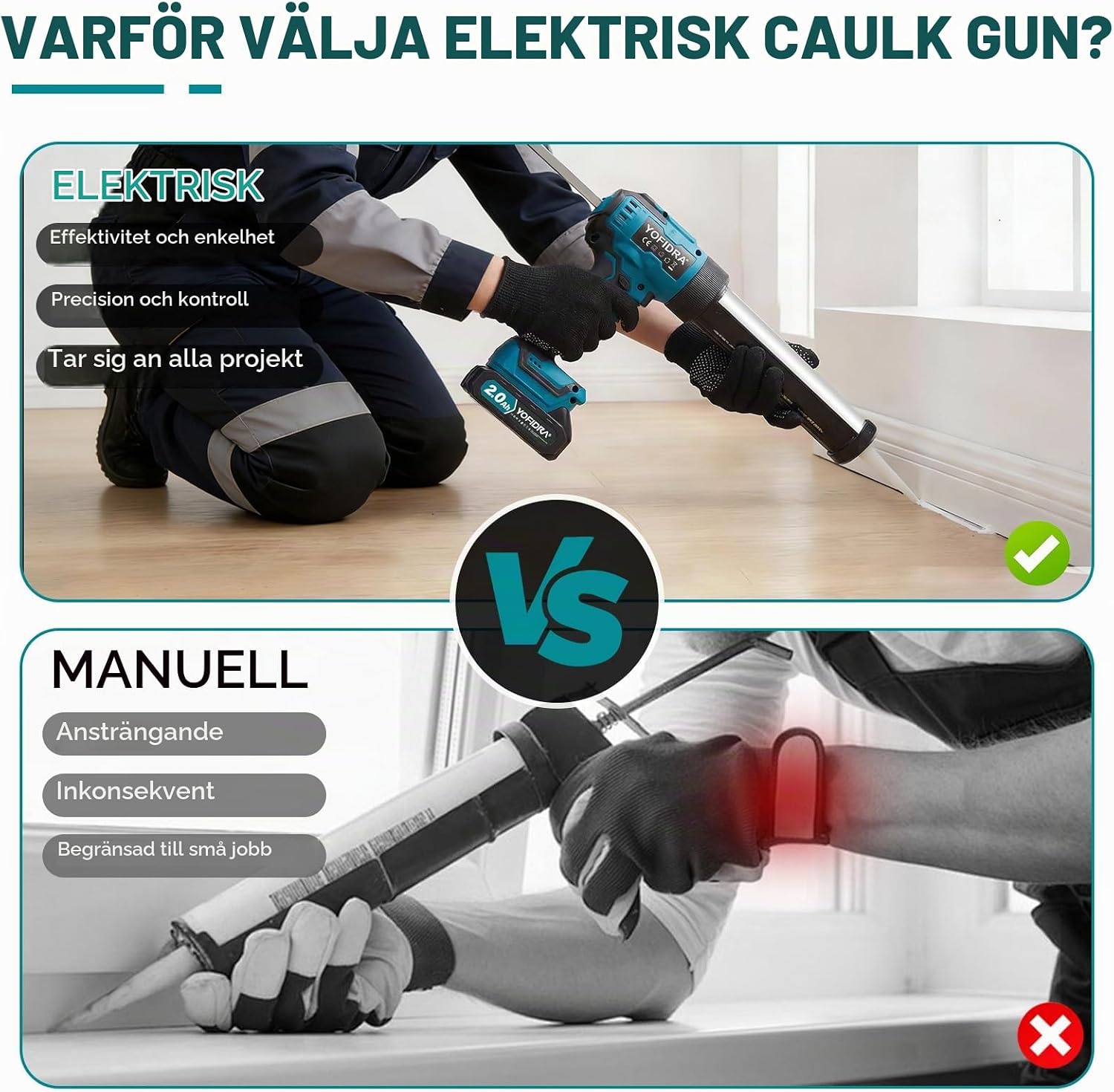 Detalle 2 de Yofidra elektrisk silikonfogpistol med 6 hastigheter och LED-belysning