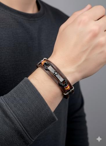 Detalle de HOGALTHY pulsera España para hombre de cuero y acero inoxidable (21 cm) con cierre de seguridad