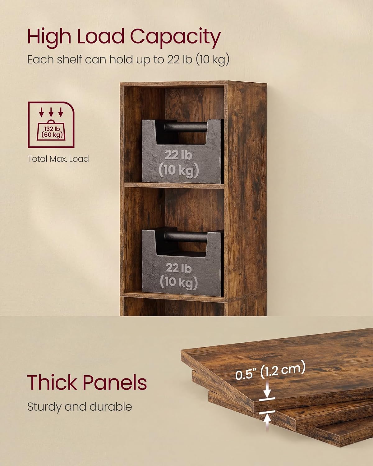 Thumbnail 6 de VASAGLE Collection 5-Tier Bookcase (CUSTOS LBC419KD01) – Open Storage Shelving in Rustic Brown