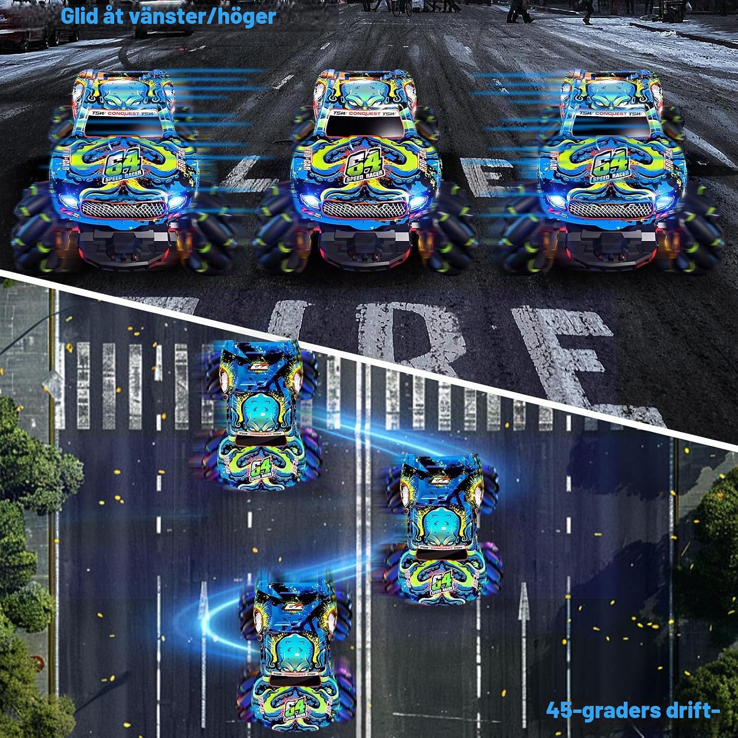 Detalle de PENGBU RC 000-023 radiostyrd monstertruck med 360°-rotation och ljus