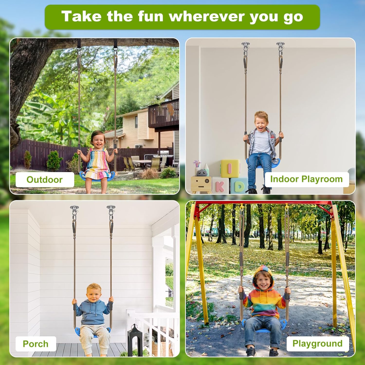 Detalle de BeneLabel Swing Seat for Kids and Teens: Water Ripple Hard Plastic Swing with Adjustable Rope